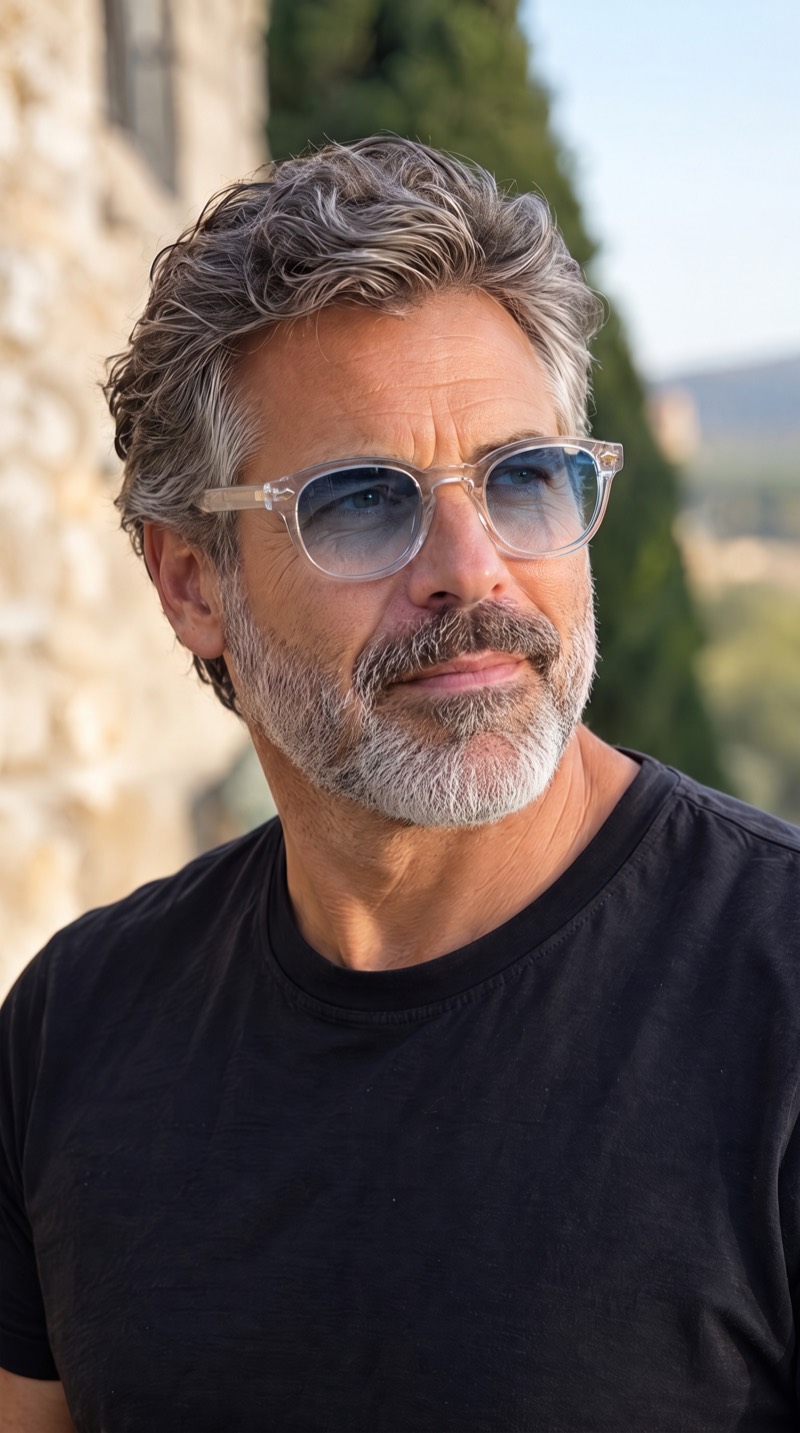 Homme poivre et sel portant la Riviera